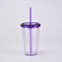 Double-layer Plastic Straw Cup With Lid 16oz Straight Cup Water Cup sku image 1