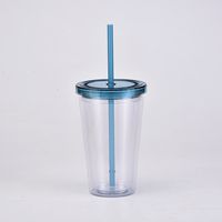 Vaso De Plástico Con Pajita De Doble Capa Con Tapa Vaso Recto De Agua De 16oz sku image 2