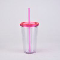 Double-layer Plastic Straw Cup With Lid 16oz Straight Cup Water Cup sku image 3