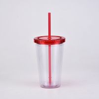 Vaso De Plástico Con Pajita De Doble Capa Con Tapa Vaso Recto De Agua De 16oz sku image 4
