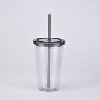 Double-layer Plastic Straw Cup With Lid 16oz Straight Cup Water Cup sku image 7