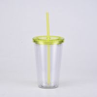 Double-layer Plastic Straw Cup With Lid 16oz Straight Cup Water Cup sku image 8