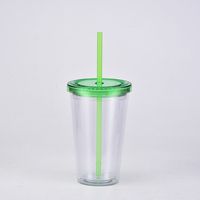 Double-layer Plastic Straw Cup With Lid 16oz Straight Cup Water Cup sku image 11