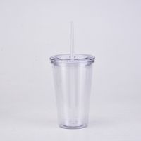 Double-layer Plastic Straw Cup With Lid 16oz Straight Cup Water Cup sku image 12