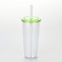 عبر الحدود ال 24oz كوب بلاستيكي مزدوج الترتر شفاف كوب قشة بلاستيكي مع غطاء شاي الحليب بالجملة sku image 3