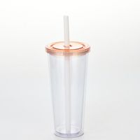 عبر الحدود ال 24oz كوب بلاستيكي مزدوج الترتر شفاف كوب قشة بلاستيكي مع غطاء شاي الحليب بالجملة sku image 4