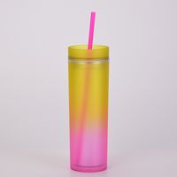 New Gradient Rainbow Color Water Cup Straight Double Plastic Straw Cup sku image 2
