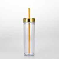 Spot Goods 16oz Double Plastic Straw Cup Simple Skinny Straight Tube Can Be Set Rose Gold Plating Lid Water Cup sku image 2