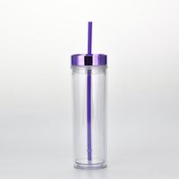 Spot Goods 16oz Double Plastic Straw Cup Simple Skinny Straight Tube Can Be Set Rose Gold Plating Lid Water Cup sku image 3