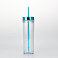 Spot Goods 16oz Double Plastic Straw Cup Simple Skinny Straight Tube Can Be Set Rose Gold Plating Lid Water Cup sku image 4