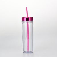 Spot Goods 16oz Double Plastic Straw Cup Simple Skinny Straight Tube Can Be Set Rose Gold Plating Lid Water Cup sku image 6