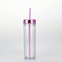 Spot Goods 16oz Double Plastic Straw Cup Simple Skinny Straight Tube Can Be Set Rose Gold Plating Lid Water Cup sku image 7