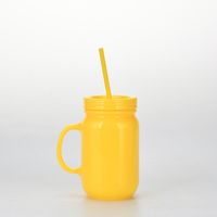 European And American Solid Color Plastic Coctail Glass With Handle Wholesale Double Layer Plastic Mason Bottle Daily Tumbler With Straw sku image 1