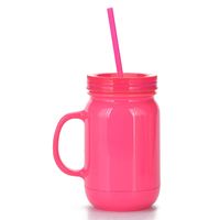 European And American Solid Color Plastic Coctail Glass With Handle Wholesale Double Layer Plastic Mason Bottle Daily Tumbler With Straw sku image 2