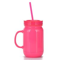 Européen Et Américain Solide Couleur En Plastique Coctail Verre Avec Poignée En Gros Double Couche En Plastique Mason Bouteille Par Jour Tumbler Avec De La Paille sku image 2