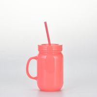 European And American Solid Color Plastic Coctail Glass With Handle Wholesale Double Layer Plastic Mason Bottle Daily Tumbler With Straw sku image 4