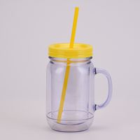 European And American Solid Color Plastic Coctail Glass With Handle Wholesale Double Layer Plastic Mason Bottle Daily Tumbler With Straw sku image 6
