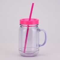 European And American Solid Color Plastic Coctail Glass With Handle Wholesale Double Layer Plastic Mason Bottle Daily Tumbler With Straw sku image 7