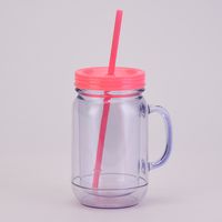 European And American Solid Color Plastic Coctail Glass With Handle Wholesale Double Layer Plastic Mason Bottle Daily Tumbler With Straw sku image 9