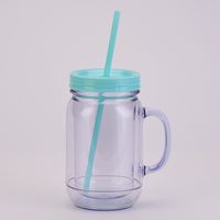 European And American Solid Color Plastic Coctail Glass With Handle Wholesale Double Layer Plastic Mason Bottle Daily Tumbler With Straw sku image 10