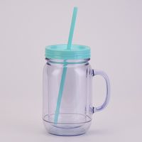 Européen Et Américain Solide Couleur En Plastique Coctail Verre Avec Poignée En Gros Double Couche En Plastique Mason Bouteille Par Jour Tumbler Avec De La Paille sku image 10