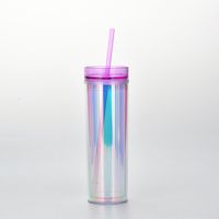 New Products In Stock Skinny Straight Body Double Plastic Straw Cup 450ml Adjustable Water Cup Magic Color Laser Drink Cup sku image 1
