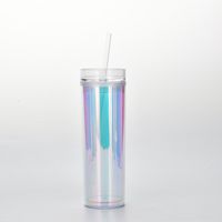 New Products In Stock Skinny Straight Body Double Plastic Straw Cup 450ml Adjustable Water Cup Magic Color Laser Drink Cup sku image 2