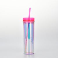 New Products In Stock Skinny Straight Body Double Plastic Straw Cup 450ml Adjustable Water Cup Magic Color Laser Drink Cup sku image 3