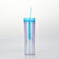 New Products In Stock Skinny Straight Body Double Plastic Straw Cup 450ml Adjustable Water Cup Magic Color Laser Drink Cup sku image 4