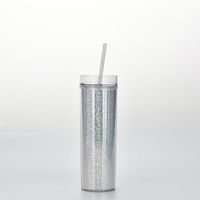 New Products In Stock Skinny Straight Body Double Plastic Straw Cup 450ml Adjustable Water Cup Magic Color Laser Drink Cup sku image 6