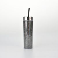 16oz Double-layer Plastic Straw Cup Rainbow Gradient Glitter Straight Cup Universal Cold Drink Cup sku image 4