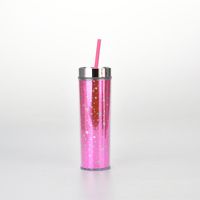 16oz Double-layer Plastic Straw Cup Rainbow Gradient Glitter Straight Cup Universal Cold Drink Cup sku image 5
