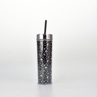 16oz Double-layer Plastic Straw Cup Rainbow Gradient Glitter Straight Cup Universal Cold Drink Cup sku image 6