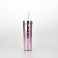 16oz Double-layer Plastic Straw Cup Rainbow Gradient Glitter Straight Cup Universal Cold Drink Cup sku image 7