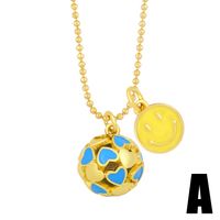 Simple Geometric Heart Dripping Smiley Face Expression Double Pendant Necklace sku image 1