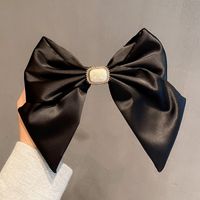 Black Texture Korean Drape Smooth Solid Color Big Bow Spring Clip Hairpin sku image 1