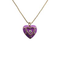 Simple Style Devil's Eye Heart Shape Copper Enamel Plating Inlay Zircon Gold Plated Pendant Necklace sku image 2