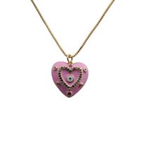 Simple Style Devil's Eye Heart Shape Copper Enamel Plating Inlay Zircon Gold Plated Pendant Necklace sku image 6