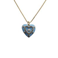 Simple Style Devil's Eye Heart Shape Copper Enamel Plating Inlay Zircon Gold Plated Pendant Necklace sku image 1
