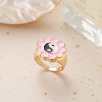 Cross-border Ins New Oil-spot Glaze Flowers Ring Sweet Loving Heart Gossip Tai Chi Ring Color Retention Electroplating Index Finger Ring Female sku image 1