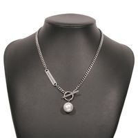 Retro Ot Buckle Single-layer Necklace Imitation Pearl Simple Trendy Alloy Necklace Wholesale sku image 2