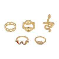 R0699 Cross-border Exaggerated Personalized Hollow Ring Female Snake-shaped Diamond-embedded Graceful And Fashionable Trendy Cool Knuckle Ring 5-piece Set sku image 1