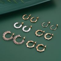 New Mini Round Zircon Pearl 6 Pairs Set Earrings Wholesale sku image 1