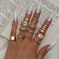 European And American Fashion Butterfly Pearl Diamond Hollow Pattern Ring Tail Ring Set sku image 1