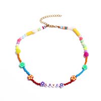 New Color Handmade Beads Letter Necklace European Bohemian Soft Pottery Flower Short Clavicle Chain sku image 1