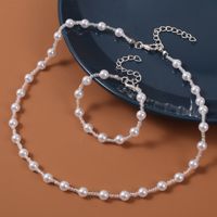 Europe And America Creative Personality Handmade Woven Pearl Bracelet And Necklace Set Female Ins Internet Celebrity Beaded Pendant Jewelry sku image 1