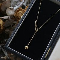 Mode Koreanische Durchsetzte Metallkugel Quaste Runde Perlenkette Titanstahl Überzogene 14k Gold Halskette sku image 1