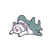 Creative Marine Animal World Alloy Brooch Cartoon Cute Shark Eating Cat Shape Enamel Brooch sku image 1