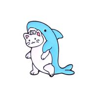 Creative Marine Animal World Alloy Brooch Cartoon Cute Shark Eating Cat Shape Enamel Brooch sku image 3