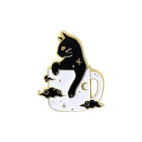 New Alloy Animal Brooch Creative Cartoon Cute Black And White Cat Shape Paint Brooch Clothing Accessories sku image 3